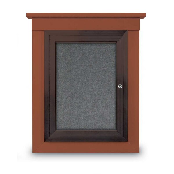 42"x32" 2-Door Enclosed Letterboard, Header, Blue Felt/Cherry